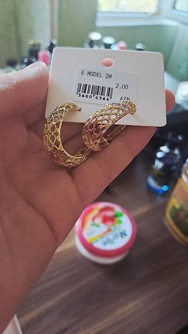 Qızılı rəngli dekorativ sırğalar – E MODEL 2M - Dizayn: Açıq naxışlı — 4