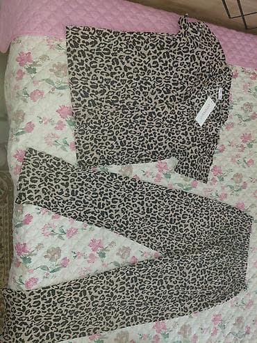 alt geyim: Leo printli qadın pijama dəsti - Dəst: köynək + şalvar - Naxış — 2