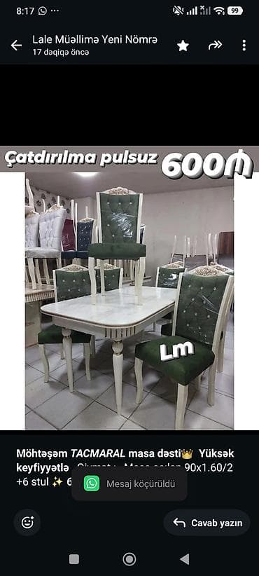 *Möhtəşəm _TACMARAL_ masa dəsti*👑 *Yüksək keyfiyyətlə* Qiymət  — 1