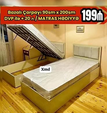 Təknəfərlik çarpayı, Bazalı, Matras ilə, Siyirməsiz