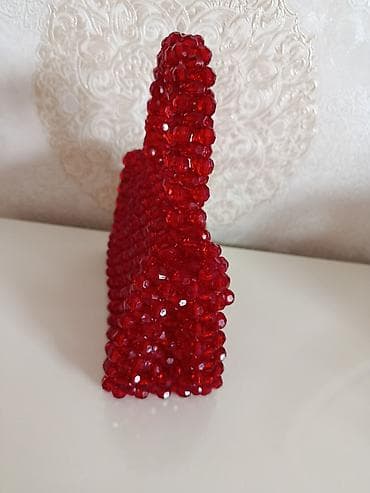 Сумки: Qırmızı boncuklu əl çantası - Material: Parıltılı akril/fasetli — 4