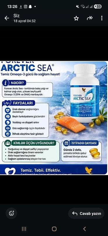 Forever Arctic Sea – Təmiz Omega‑3 gücü Məhsulun tərkibi: - Balıq — 1