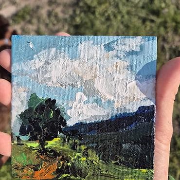 Velosiped ehtiyyat hissələri: Mini akril boya tablo – Plein air mənzərə - Texnika: akril boya — 5