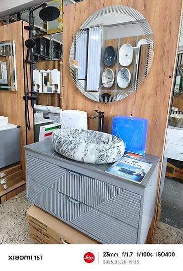 moydalar: Hamam üçün mərmər görünüşlü üst qoyma qab-lavabo və dolab dəsti - — 1