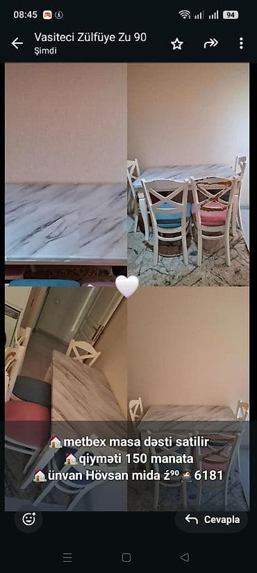 *🏠metbex masa dəsti satilir* *🏠qiyməti 150 manata* *🏠ünvan Hövsan mida — 1