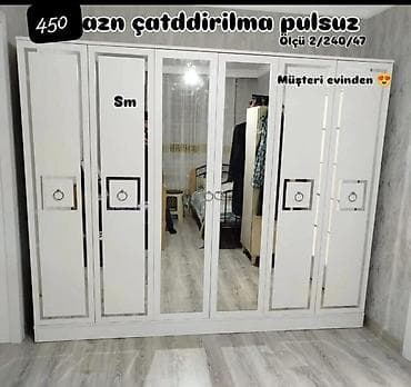 skaf: Ağ rəngdə geniş paltar şkafı - Ümumi ölçü: 2/240/47 (hündürlük 240 — 1