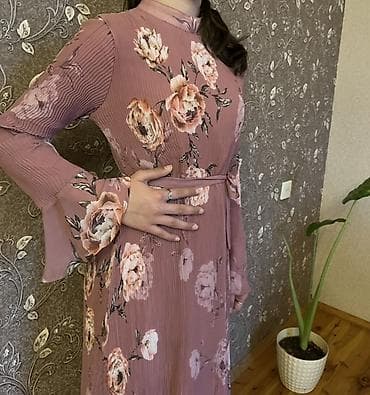 Gül naxışlı uzun paltar - Rəng: toz-çəhrayı (dusty rose) tonlarında - — 6