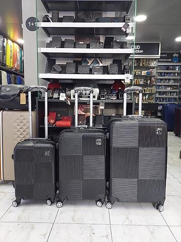 Səyahət çamadan dəsti – 3 ölçü - Rəng: qara - Korpus: sərt qabıq