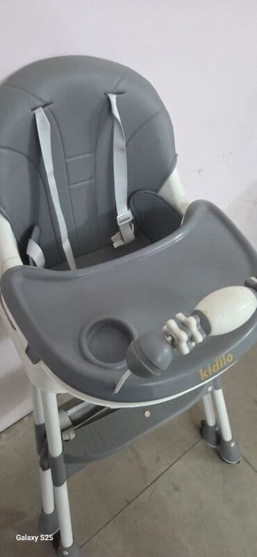 at yumşaq oyuncaqlar: Kidilo uşaq yemək stulu - Rəng: boz-ağ - Təhlükəsizlik üçün 5 nöqtəli — 3