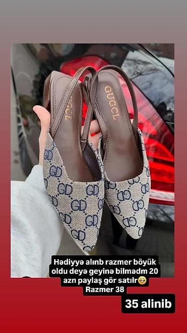 женские бежевые замшевые туфли: Qadın slingback ayaqqabı - Brend yazısı: GUGCL (GD monoqram naxışlı — 1
