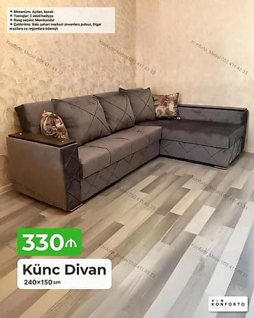 Künc divan – 240×150 sm Xüsusiyyətlər: - Mexanizm: açılan, bazalı - — 1