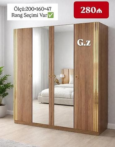 usta qapi: 4 qapılı, Güzgülü, Rəngli, Taxta, Açılan, Düz dolab — 1