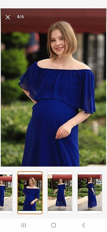 Mavi rəngdə hamilə maxi don - Stil: Açıq çiyinli (off-shoulder)