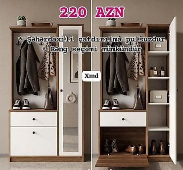 1 qapı, Güzgülü, Digər rəng, Digər material, Açılan, Düz dolab