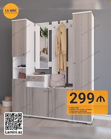 LA MINI dəhliz dolabı - Tərkib: asılqanlı panel, güzgü, açılan şkaf
