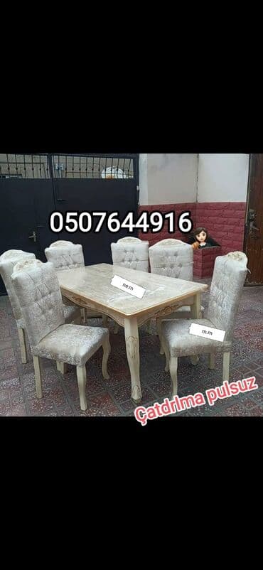 ders masaları: Qonaq otağı üçün, Yeni, Açılan, Dördbucaq masa, 6 stul — 1