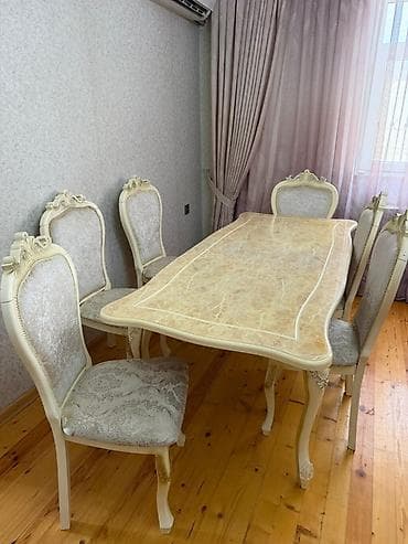stul ev: Klassik üslubda yemək və qonaq otağı dəsti Tərkib: - Yemək masası + 6 — 4