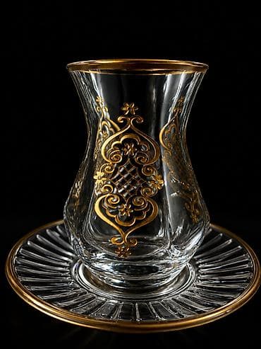 icki: Armudu stəkanlar, rəng - Qızılı, Şüşə, 6 ədədli dəst, 200 ml, Türkiyə — 1
