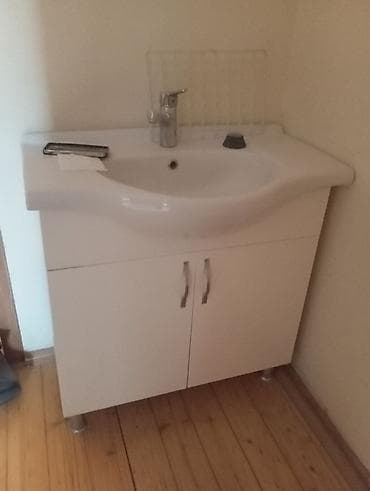 Hamam dolabları: Hamam üçün lavabo və şkaf komplekti - Rəng: ağ - Material: parlaq — 1