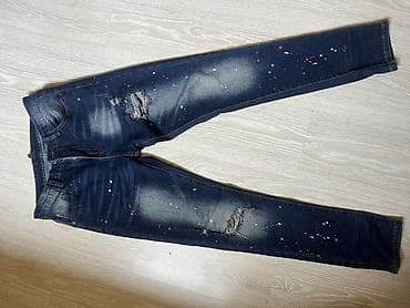 jeans salvar: 6 defe geyinilib!!!!!Boyalarla efektli tünd-mavi cins şalvar - Model — 3