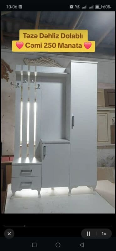 dikin qiymeti: Yeni, Açılan, 1 qapı Düz dolab, Dəhliz dolabı — 10