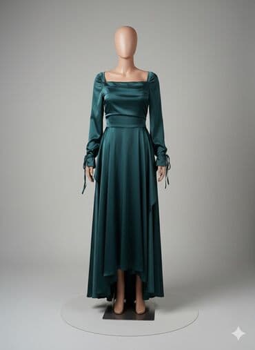 Gündəlik donlar: Zümrüd-yaşıl gecə/libas paltarı - Parça: atlas effekti verən, axıcı — 1
