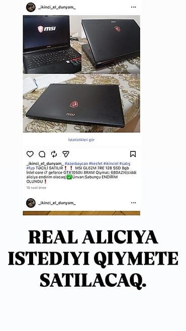 intel i5 notebook: REAL ALICIYA ISTEDIYI QIYMETE SATILACAQ TELESIN❗️❗️❗️ — 1