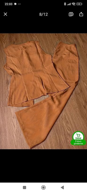 push up helanke: Qadın dəst – kərpic rəngli jilet və şalvar - İki hissəli dəst — 2
