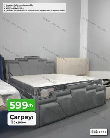 islenmis matras: Modern dizaynlı çarpayı – 160×200 sm - Yumşaq süni dəri/tekstil — 1