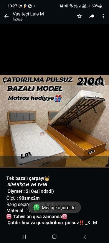 tek kravat: *Tək bazalı çarpayı*👑 _*SİFARİŞLƏ VƏ YENİ*_ *Qiymət : 210₼*(1ədədi) — 1