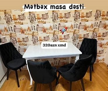 Mətbəx üçün, Yeni, Açılmayan, Dördbucaq masa, 4 stul