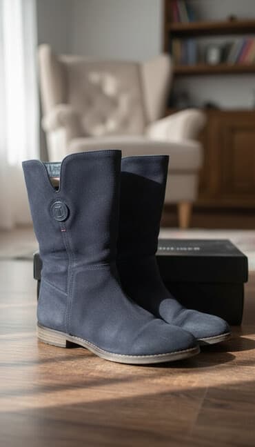 черные мужские сапоги: Полусапоги, Tommy Hilfiger, Размер: 38, цвет - Синий, Б/у — 1