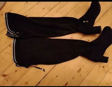 белые резиновые сапоги: Ботфорты, Asos, Размер: 37.5, цвет - Черный, Б/у — 2