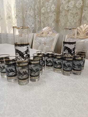 şüşə qab: Stəkanlar, rəng - Qara, Şüşə, 14 ədədli dəst — 23
