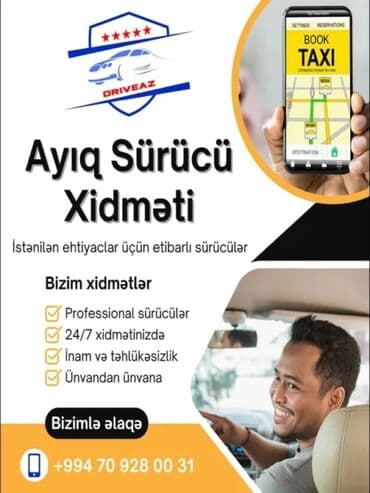 Taksi sürücüləri: Şəxsi sürücü tələb olunur, Dəyişən qrafik, İstənilən yaş, İşəmuzd ödəniş — 1