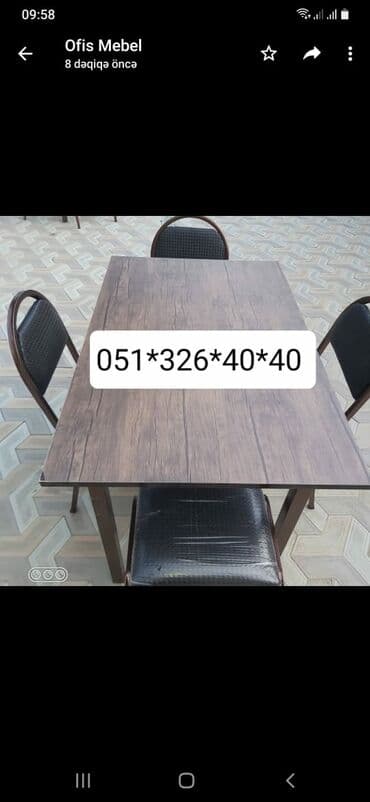 Masa və oturacaq dəstləri: Qonaq otağı üçün, Yeni, Açılan, Dördbucaq masa, 1 stul — 4