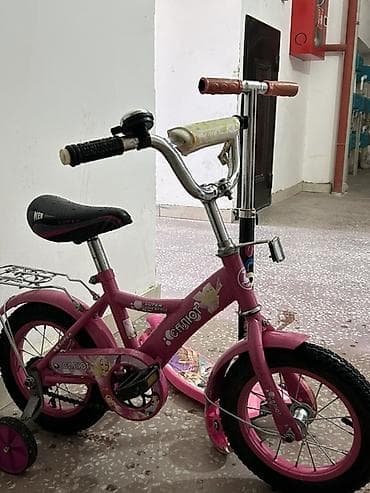 velosiped barter: Uşaq velosipedi və skuter dəsti - Rəng: çəhrayı - Velosiped: 12 düym — 2