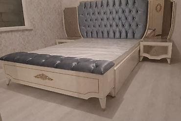 mdf panel: Klassik üslubda yataq otağı mebel dəsti - Rəng: krem-ağ, qızılı naxış — 9