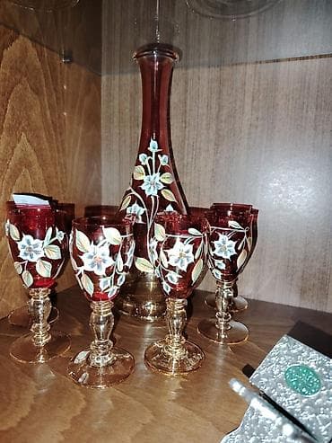 Bohem üslublu şüşə/büllur dəst - 3 ədəd kəsimli, ağır büllur — 8