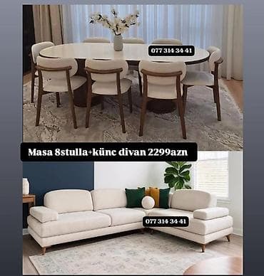 heyet stol stul: Mebel dəsti: Yemək masası + 8 ədəd stul + künc divan - Yemək masası — 1