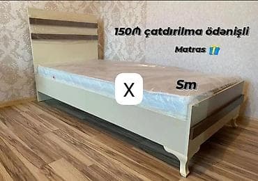 tek kravat: Mebel: Tək nəfərlik çarpayı + matras hədiyyə - Rəng: açıq krem, başlıq — 1