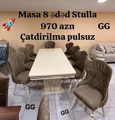 Qonaq otağı üçün, Açılmayan, Dördbucaq masa, 8 stul