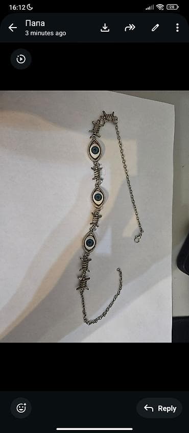 bijuteri: Gümüş rəngli qolbaq – “nazar boncuğu” motivli - Dizayn: Zəncirli — 2