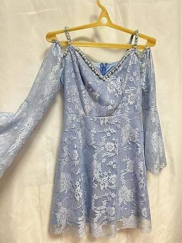 gupur donlar: Məhsul: Zərif mavi qısa don - Model: A-kəsim mini don - Parça: Çiçək — 3