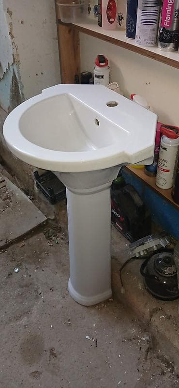 boru: Ağ rəngli ayaqlı lavabo (piyedestal tip) - Material — 3