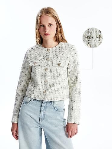 Qadınlar üçün tweed ceket - Rəng: açıq krem/ivori, xırda qara və