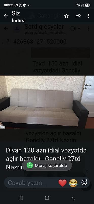 Divan 120 azn idial vəzyətdə açlır bazaldı Gəncliy 27td Nəzrin at lalafo.az Divan 120 azn idial vəzyətdə açlır bazaldı Gəncliy 27td Nəzrin