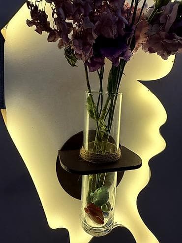 divar panelləri: LED işıqlı dekorativ divar paneli – şüşə vazalı - Material: MDF əsas — 3