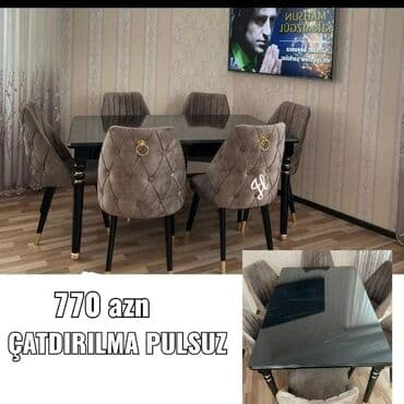 стол кухонный: Sifarisle ‼️ ✔️Masa 6 oturacaq ✔️Masa olcu 90/160sm ✔️Yüksək keyfiyyət — 1