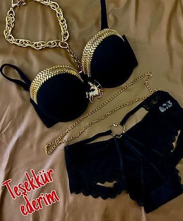 gumush sepler: Qara-qızılı qadın alt paltarı dəsti - 2 parça: push-up sütyen və qısa — 1